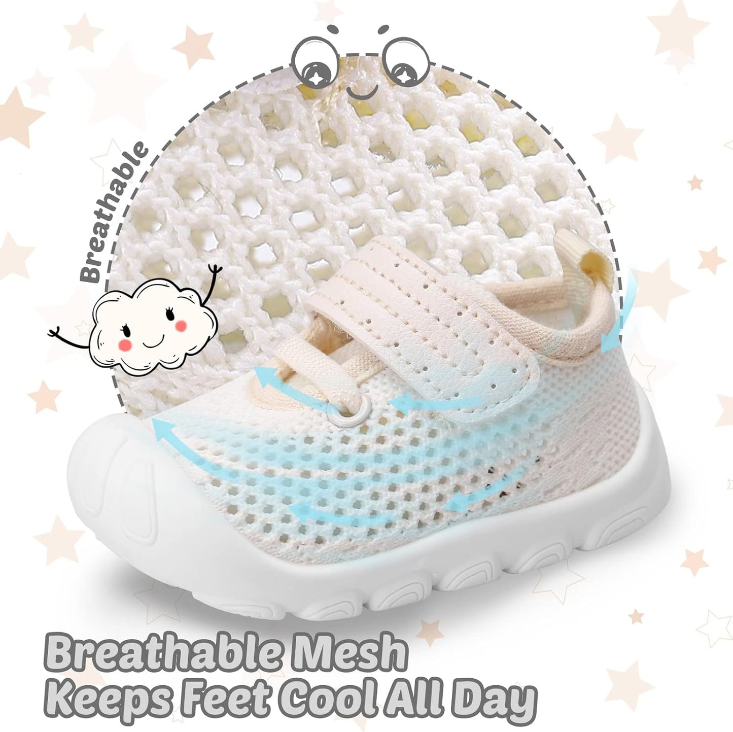 Baby Walking Shoes Toddler Girl Boy Soft Sole Breathable Mesh Slip on Summer Wide Shoes Infant Flexible Lightweight Non-Slip Safer Causal Tennis Shoes Toddler First Walkers Shoes Rubber Soles Outdoor