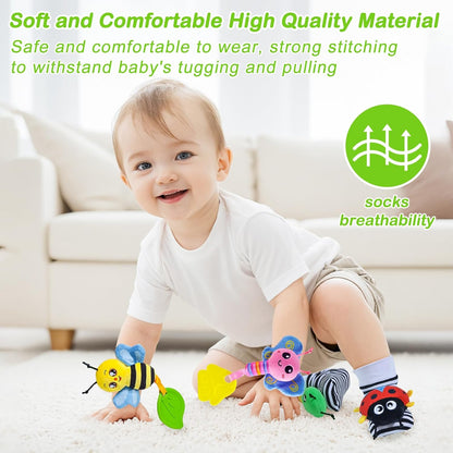 Baby Toys 0-6 Months,Soft Rattle Socks and Wristband Set,Hand and Foot Sensory Development Toys for Babies 0-12 Months with Infant Teething Toys,Shower Gifts for Newborn Boy and Girl