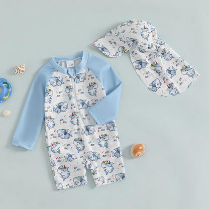 Hnyenmcko Baby/Toddler Boy Rash Guard Swimsuit Long Sleeve One Piece Zipper Swimwear Sunsuit Infant Bathing Suit Beachwear