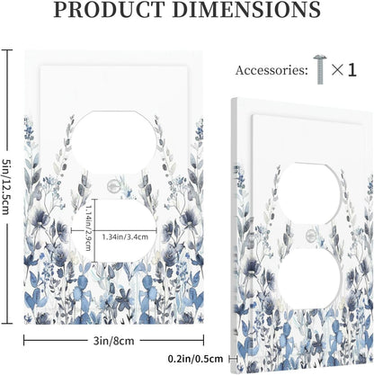 Outlet Covers Light Blue Watercolor Leaves Plant With Floral 1 Gang Duplex Wall Plate Decorative Switch Plates Electrical Receptacle Faceplate Light Switch Cover for Bedroom Bathroom Decor