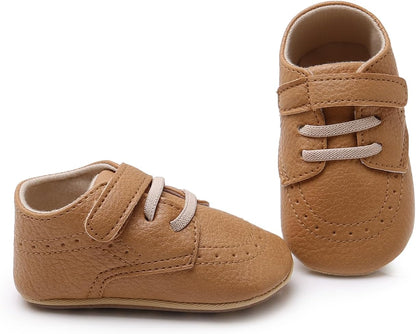 SOFMUO Baby Boys Girls High Top Ankle PU Leather Sneakers Soft Rubber Sole Infant Moccasins Newborn Oxford Loafers Anti-Slip Toddler Wedding Uniform Dress Shoes