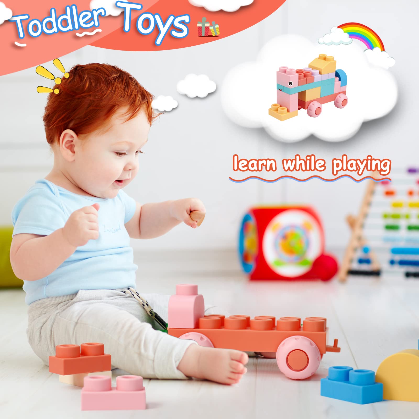 78 Pcs Top STEM Soft Building Block Sets for Kids Aged 18 months to 6 years.Mega Blocks for