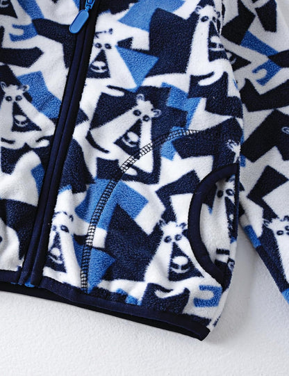 Kids Printed Polar Fleece Jacket Toddler Baby Boys Girls Autumn Winter Warm Sherpa Lining Outerwear Soft Lightweight