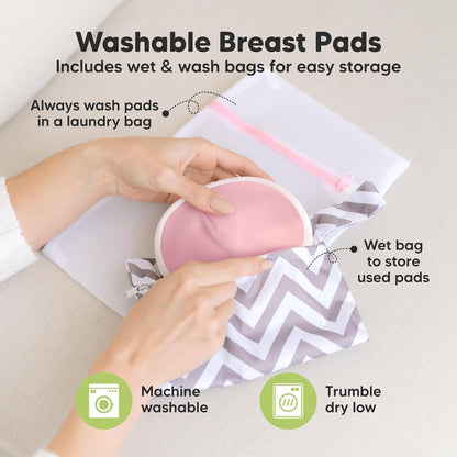 Organic Nursing Pads - 14 Washable Viscose Derived from Bamboo Breastfeeding Pads, Wash Bag