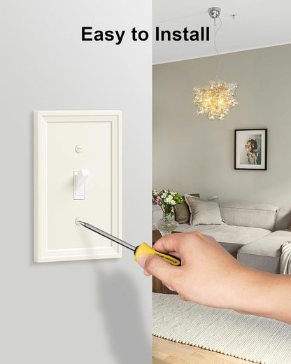 6-Pack Single Toggle Light Switch Covers Wall Plate, Light Almond Decorative Switch Plate Covers, 1