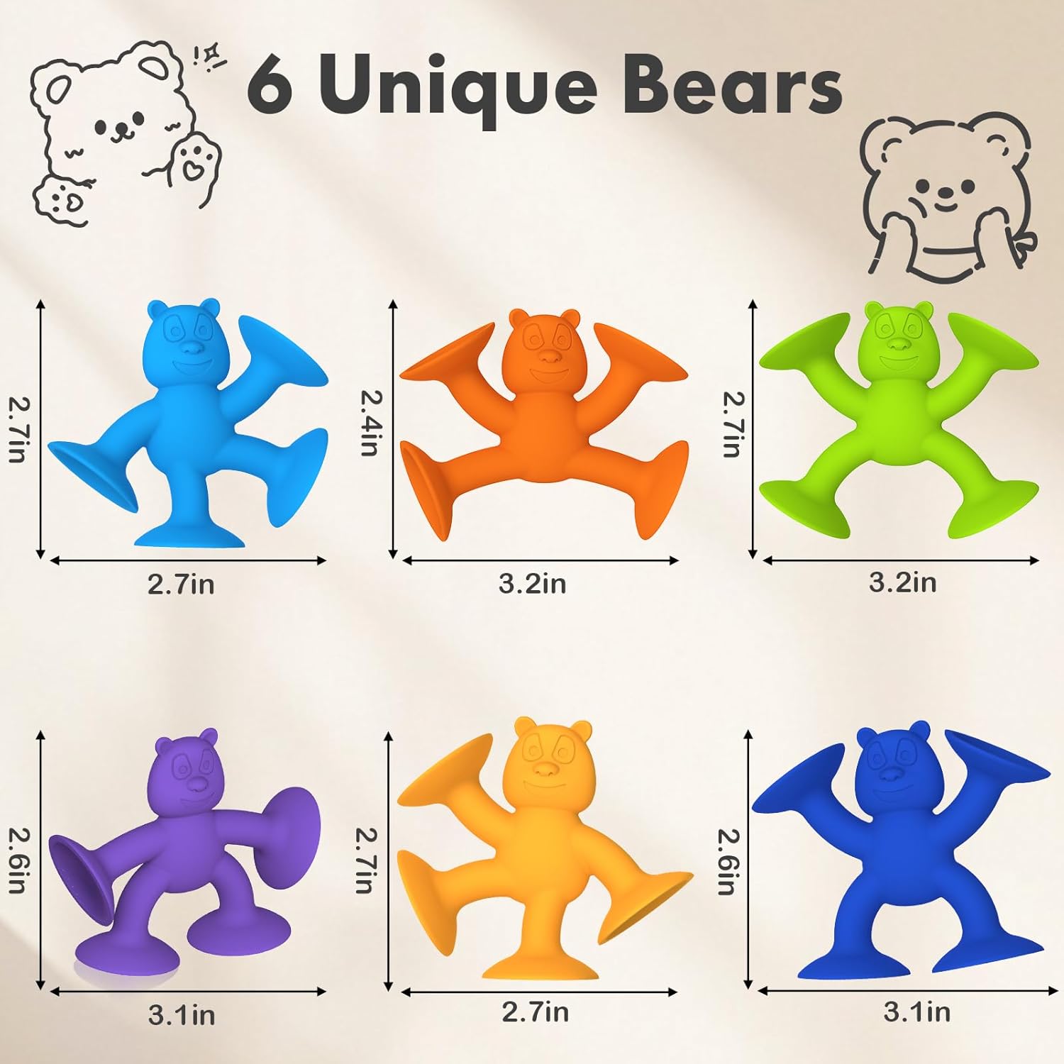 Unique Suction Bath Toys for Baby Kids Ages 1-3, No Hole Bath Toy Silicone Animal Sensory Fidget