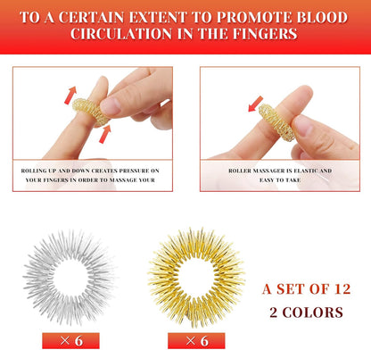 12 Pcs Fidget Rings Acupressure Rings Sensory Rings Trichotillomania Fidget Toys Stress Relief Toys Set Sensory Fidget Massager Ring for Fingers Stress Anxiety Relief(Silver and Gold)
