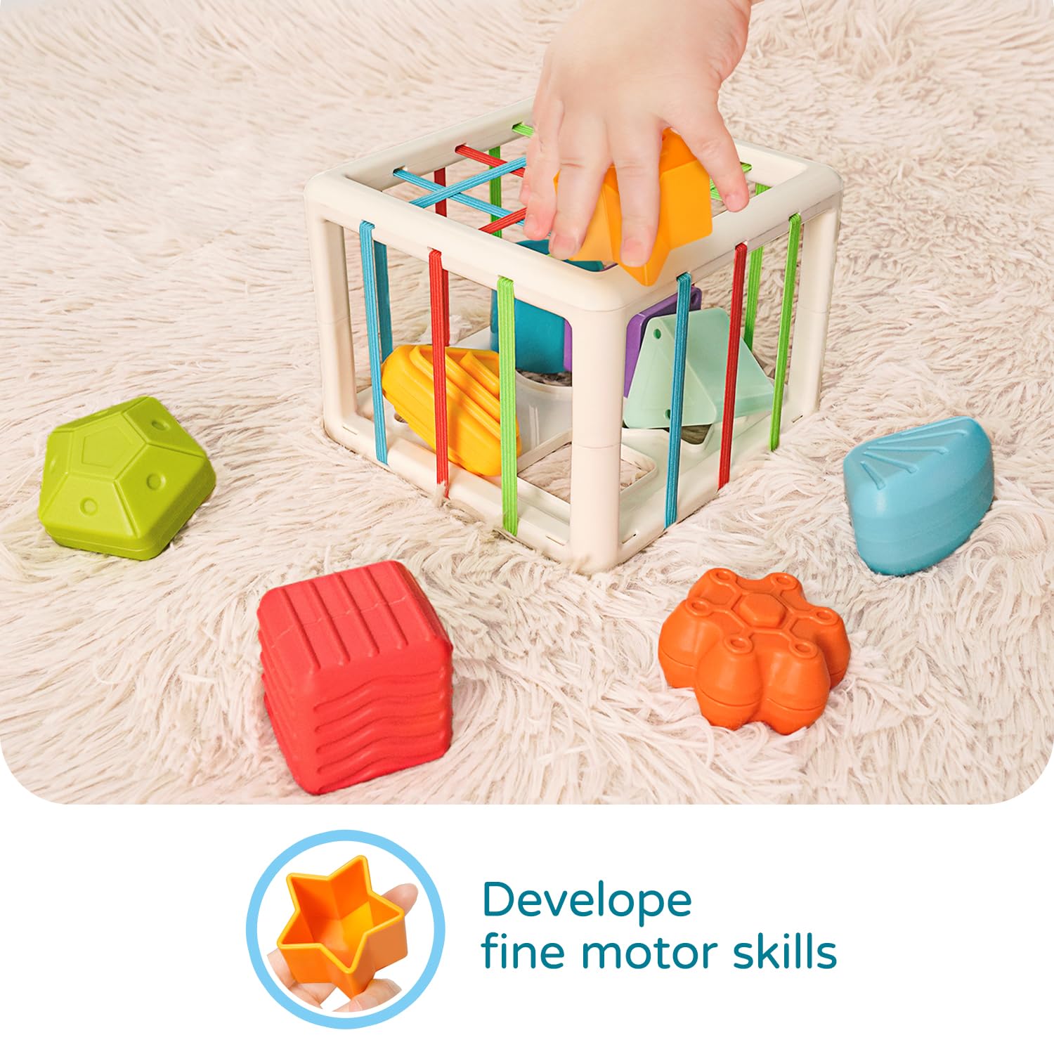 LiKee Montessori Activity Cube Toy, Sensory Shapes for Baby 12M+