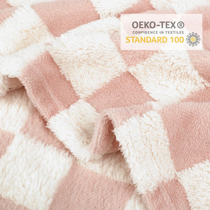 HOMRITAR Baby Blanket for Girls 3D Checkered Fleece Fluffy Fuzzy Checkerboard Grid Warmer Shaggy Soft Cozy Fuzzy Bed Blanket for Toddler, Newborn or Infant Pink 30 x 40 Inch