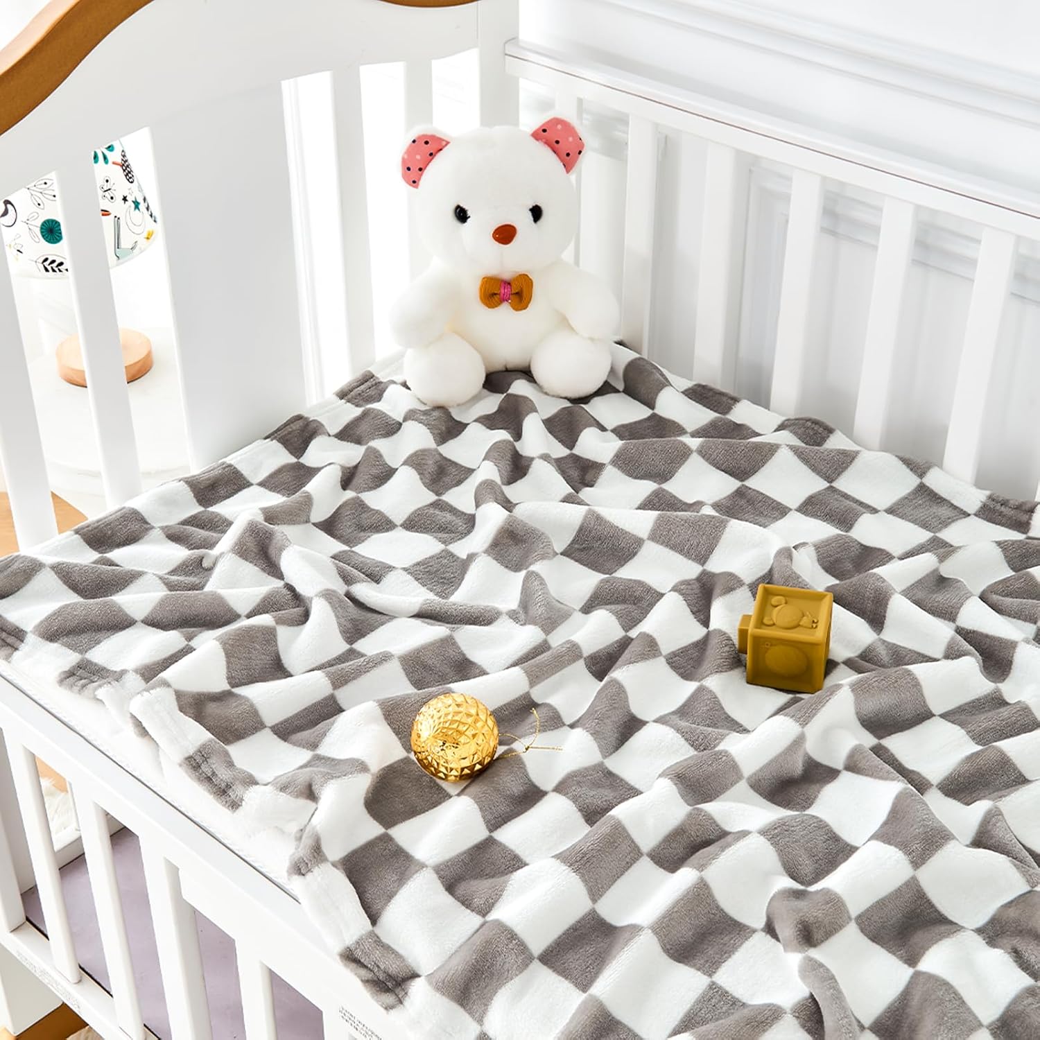 Yurhap Checkered Baby Blanket Fleece Baby Blankets Neutral for Boys Girls, Super Soft Warm