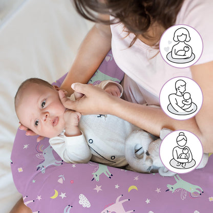 Little Grape Land Nursing Pillow for Infants, Breastfeeding Pillows, Baby Support Pillow for Nursing, Bottle Feeding, Tummy Time with Machine Washable Cover & Breathable Filling (Unicorn)