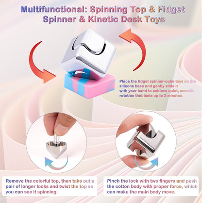 Desk Fidget Toys Spinner-Cube: Figetsss Cool Gadgets Metal Kinetic EDC-Toy with Silicone Base, ADHD Tools Cool Stuff Thing Office Toy Game Stress Relief Gift for Kid Children Teen Adult Christmas