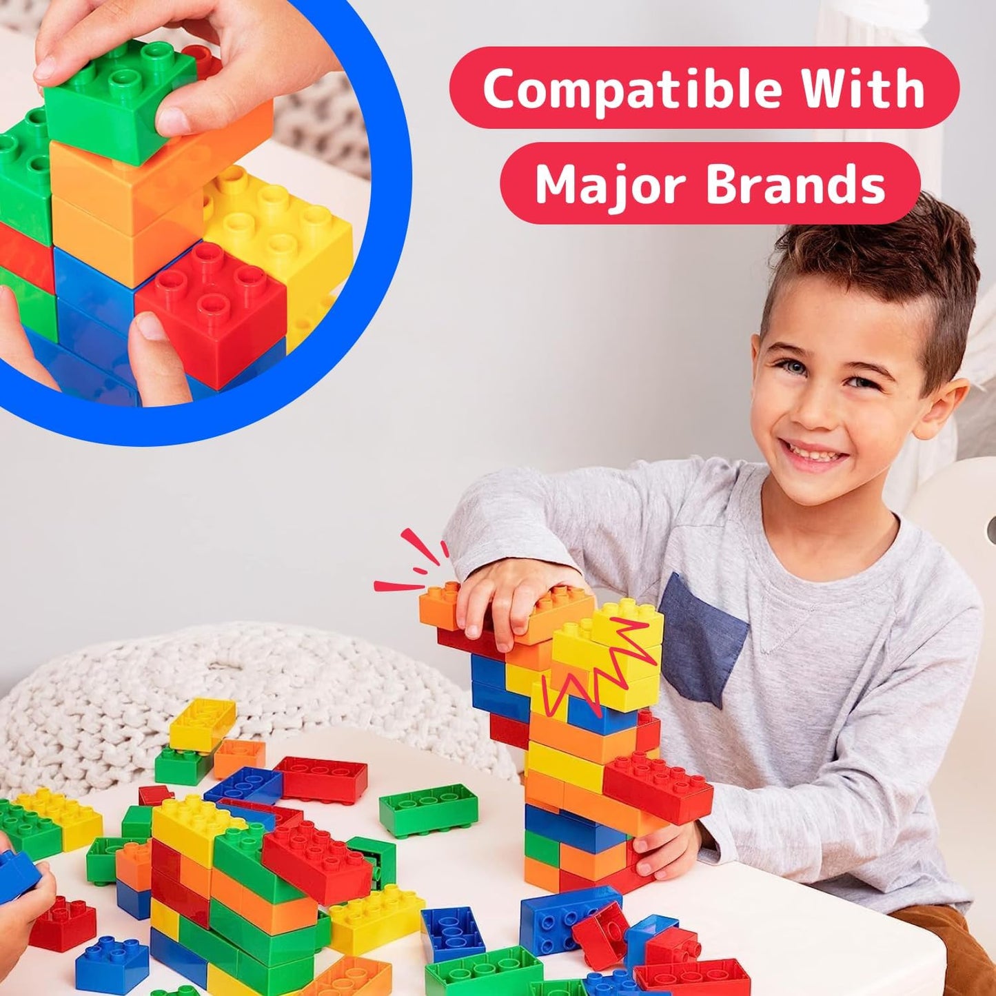 PREXTEX 100-Piece Building Blocks Set for Toddlers - Jumbo Toy Blocks in 5 Colors for Kids 18 Months and Up, Encourages Creativity, Motor Skills, and Early Learning