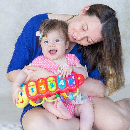 KiddoLab Lira Baby Musical Toy with Lights & Music – Interactive Caterpillar Spinner & Stacking Rings for Infants 3+ Months – Soft Stuffed Animal Head for Sensory Play