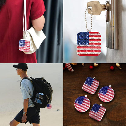 Pop It Fidget Necklace, Mini Fidget Toy Keychain, Simple Dimple Popper, Anxiety Relief Toys, Small Push Pop Bubble Sensory, Sensory Necklace Toys for Boys and Girls (American Flags)
