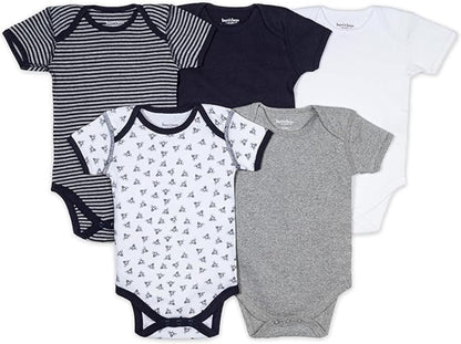 Burt's Bees Baby Unisex Organic Cotton Short and Long Sleeve Bodysuits, 5-Pack