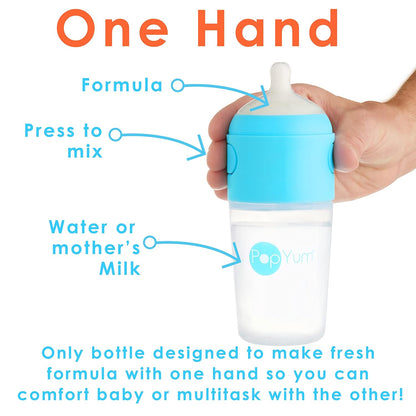 PopYum 9 oz Blue Anti-Colic Formula Making/Mixing/Dispenser Baby Bottles, 3-Pack with #2 Medium