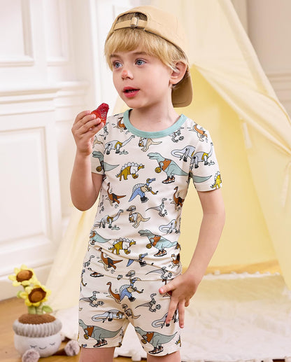 Bamboo Viscose Toddler Animal Pajamas Boys Girls Kids Cool Short Summer 12M-8Y Snug fit Pjs Set 2pcs