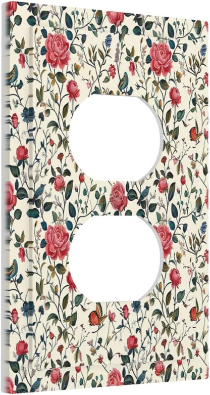 Outlet Covers Vintage Flowers Rose Leaf Bird Butterfly 1 Gang Duplex Wall Plate Decorative Switch Plates Electrical Receptacle Faceplate Light Switch Cover for Bedroom living Room Decor