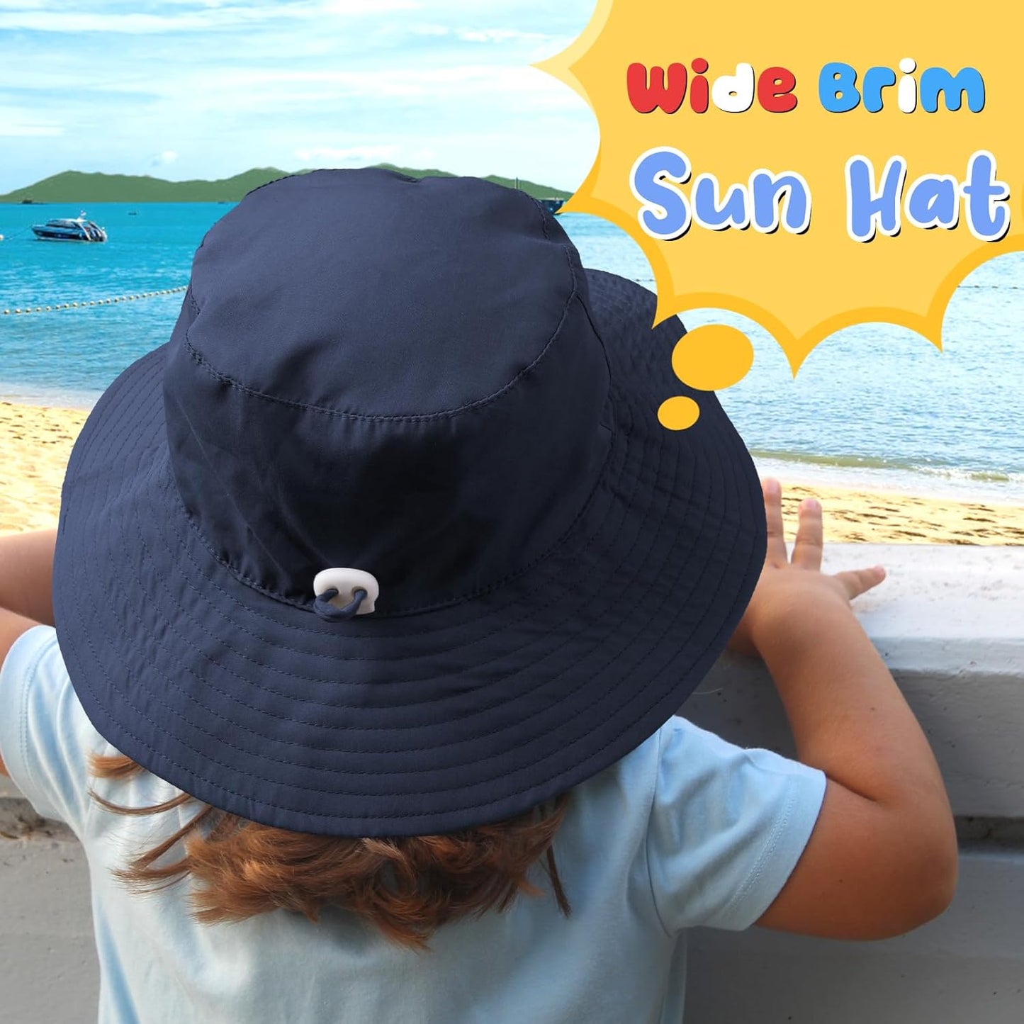 Baby Sun Hat Kids Summer UPF 50+ Toddler Bucket Hat Wide Brim Adjustable Beach Hats for Boys Girls Age 0-6 Years