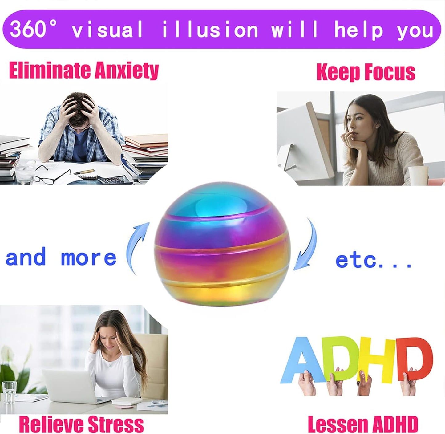 Desk-Fidget-Kinetic-Toys Cool-Gadgets: Cool-Stuff Thing Game Toy for Adult Teen Children Kid, Optical-Illusion Stress Relief Gifts for Man Women Home Office School Christmas Spinning Up 180 Seconds