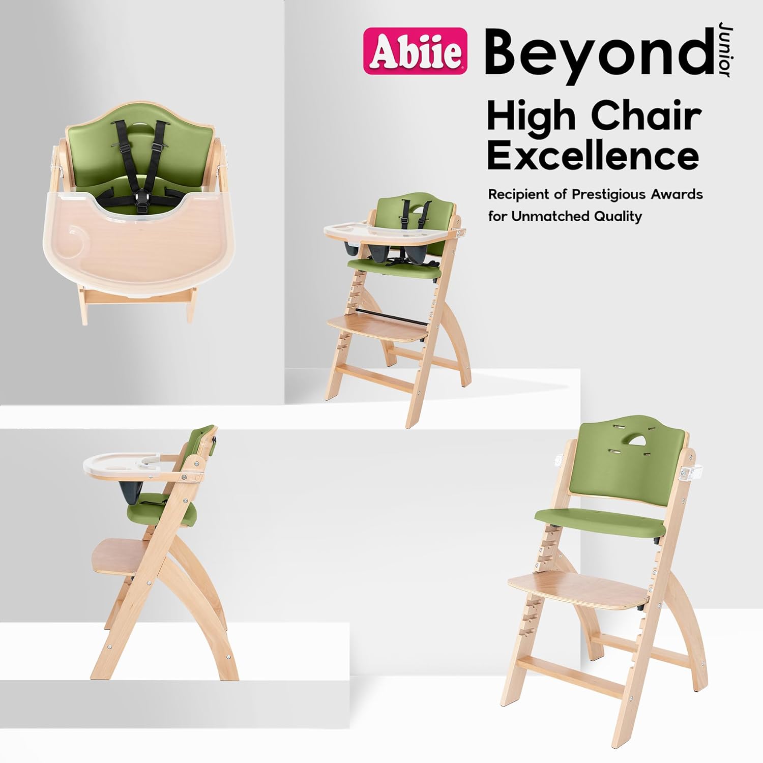 Abiie Beyond Junior Wooden High Chair with Tray - Adjustable and Convertible High Chair for Babies