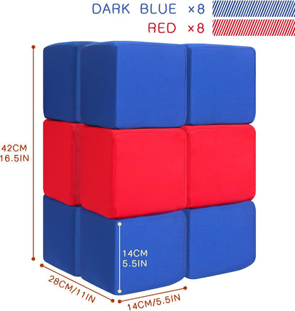 Toddler Foam Blocks, 16 PCS 5.5 inch Colourful Foam Soft Cubes for Kids, Stacking Block Sets Building Blocks Throwing Toys（Blue and Red）