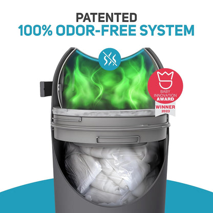 L.A. Baby Magic Diaper Pail - Patented 100% Odor-Free System with Child-Safe Lock - Award-Winning Design - No Refills Required - Works with Regular Trash Bags - Gray