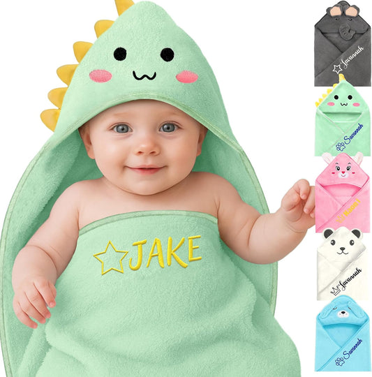 Personalized Baby Towels Hooded with Name, Custom Toddler Bath Towel with Hood for Girl Boy, Warm