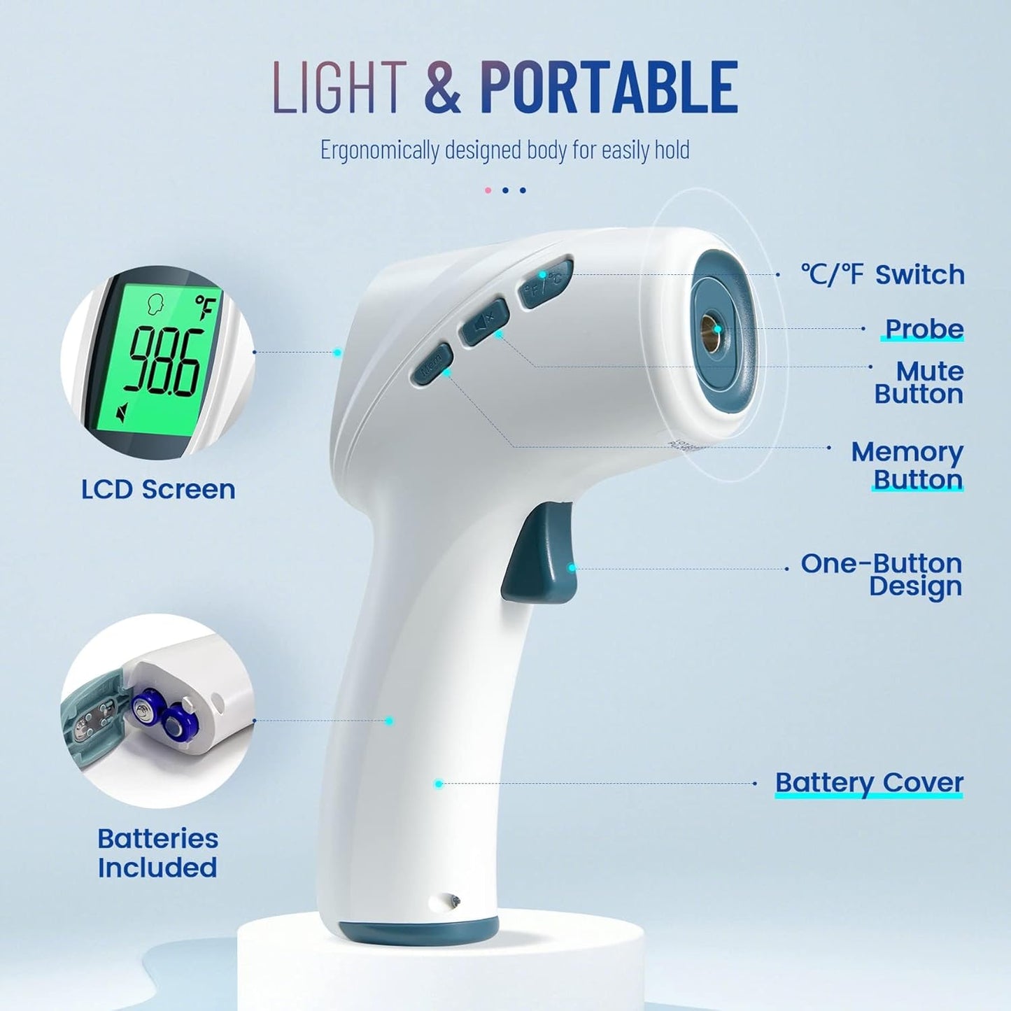 Touchless Thermometer for Adults, Digital Infrared Thermometer Gun with Fever Alarm, Forehead and