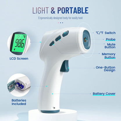 Touchless Thermometer for Adults, Digital Infrared Thermometer Gun with Fever Alarm, Forehead and