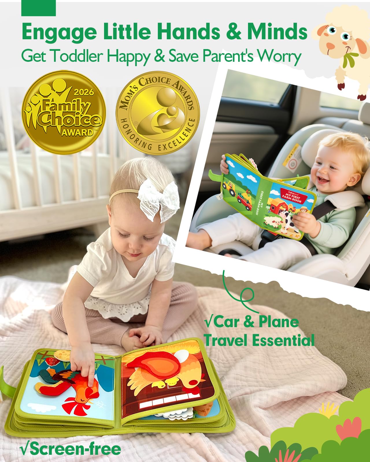 hahaland Busy Book for Toddlers 1-3 - Montessori Toys 1 Year Old Busy Board