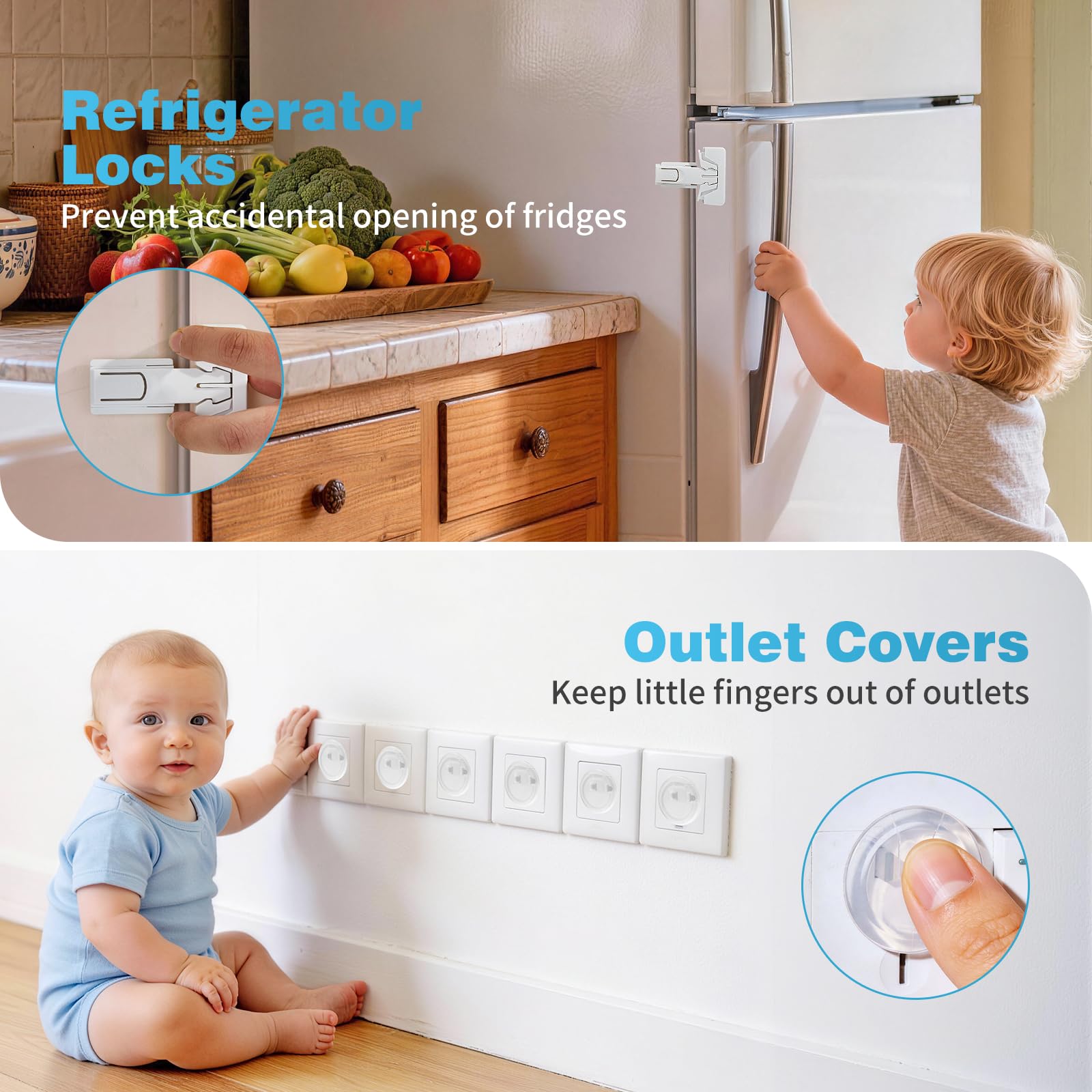 Inaya Baby Proofing Kit Advanced Set 50 Pack - Child Safety Hidden Locks for Cabinets & Drawers