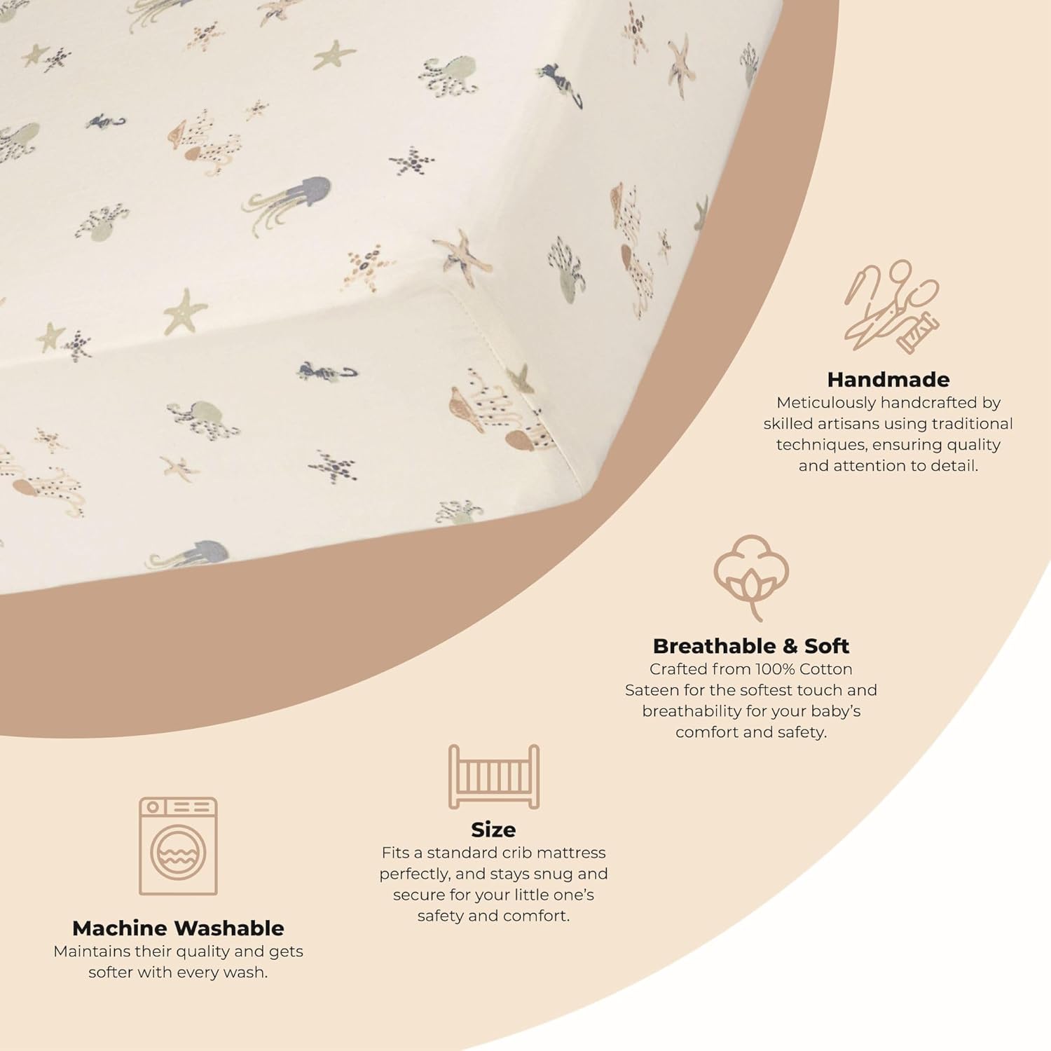 Crane Baby 100% Cotton Animal Nursery Sheet with Jellyfish Design, Neutral Crib Sheets, Fitted