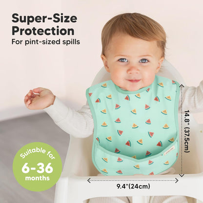 3-Pack Waterproof Baby Bibs for Eating - Lightweight Toddler Feeding Bibs with Large Food Catcher, Mess Proof, Food-Grade Baby Eating Essentials, Easy to Put On & Clean (Beach Day)