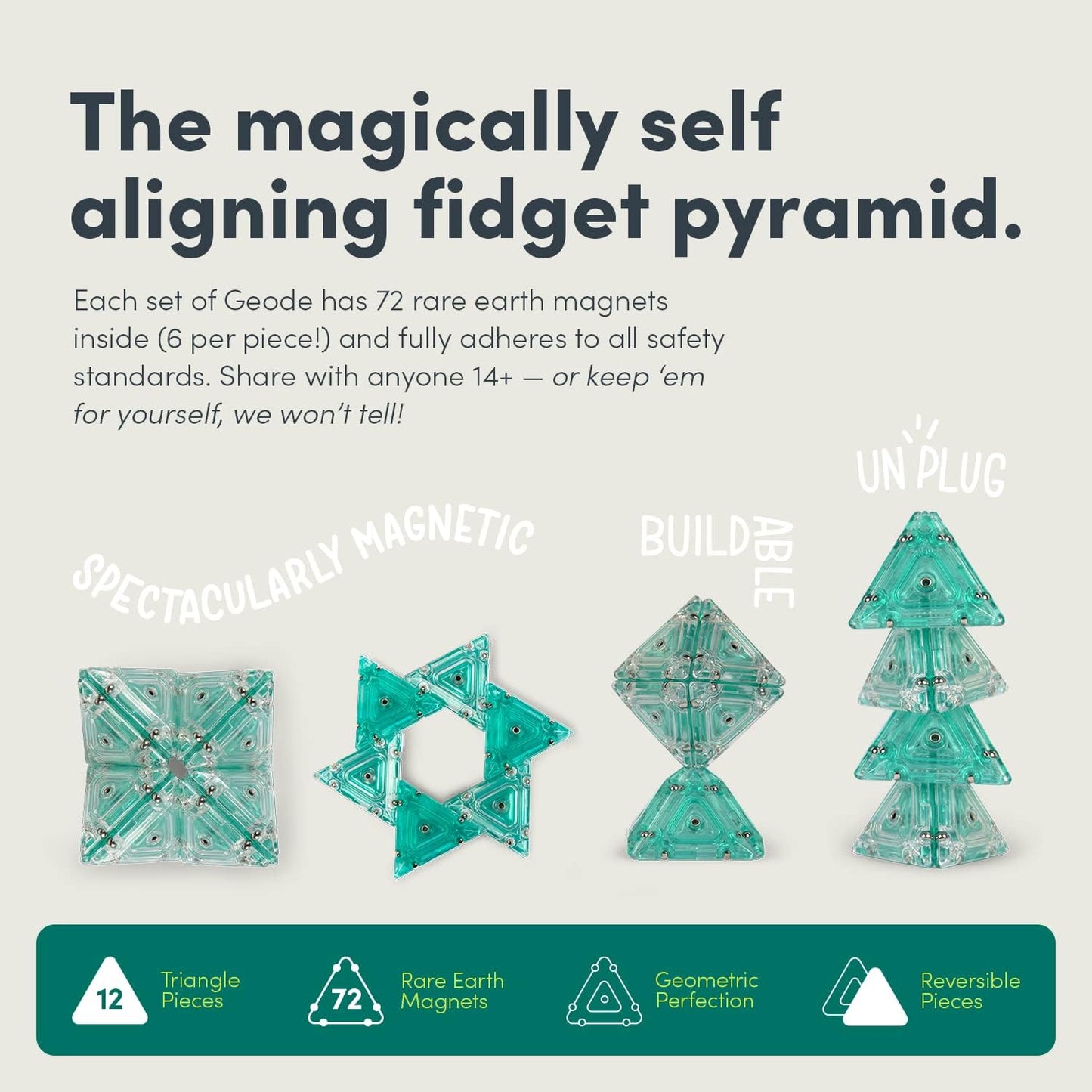 Speks Geode Pyramid 12-Piece Building Set - Aqua - Fun Desk Toy for Adults