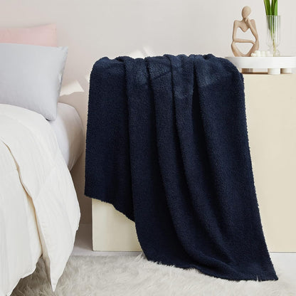 CYMULA Knit Throw Blanket for Couch Navy Blue-Super Soft Lightweight Plush Fuzzy Fluffy Cozy