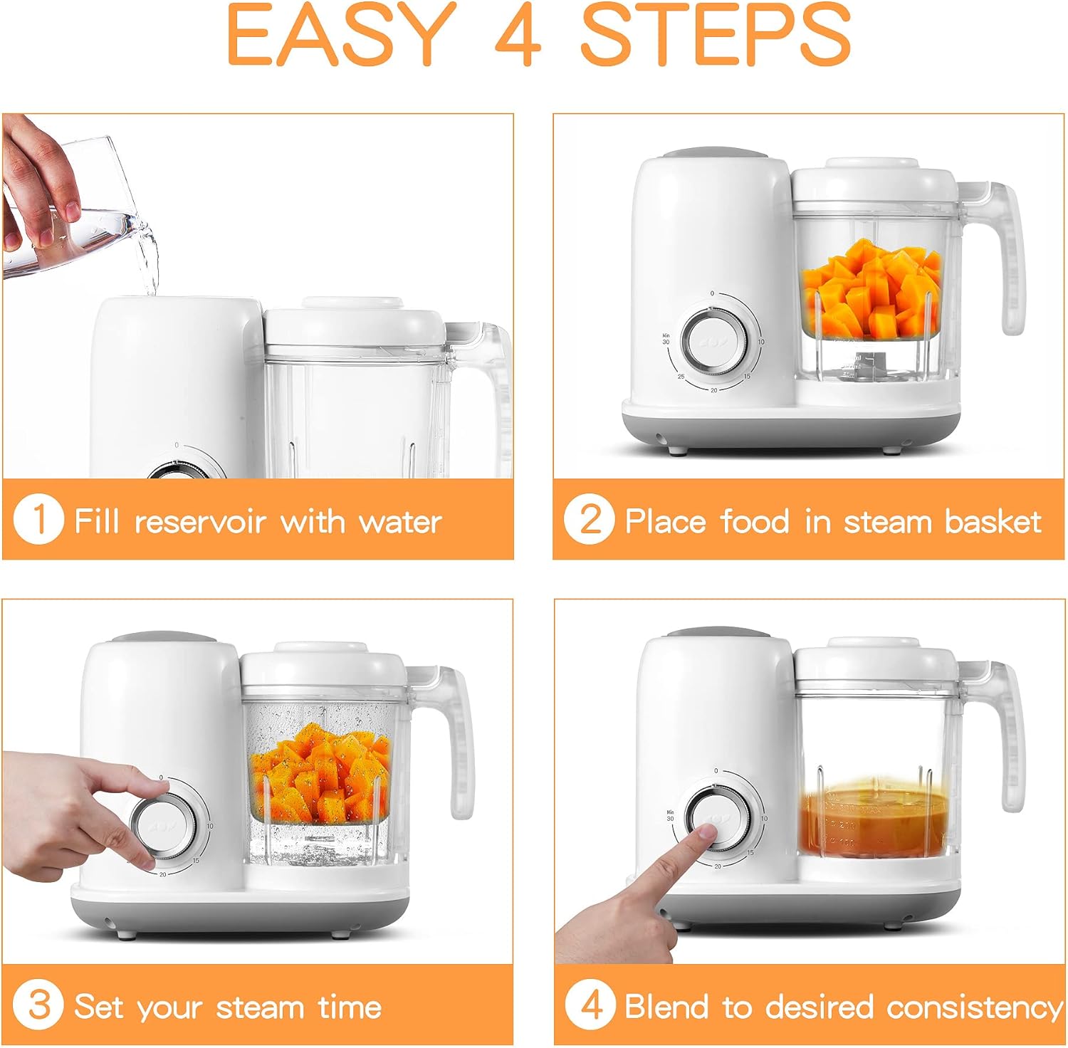 Baby Food Maker, 4 in 1 Baby Food Processor and Steamer, Puree Blender, Multifunctional Baby Puree