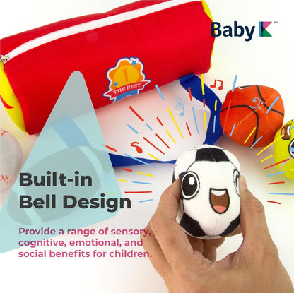 My First Sports Bag with 5 Plush Sports Balls - Rattle Ball with Sound - Sensory Toys for 1 Year Old - Toys for Toddler - Rattles Gift for 1 Year Old