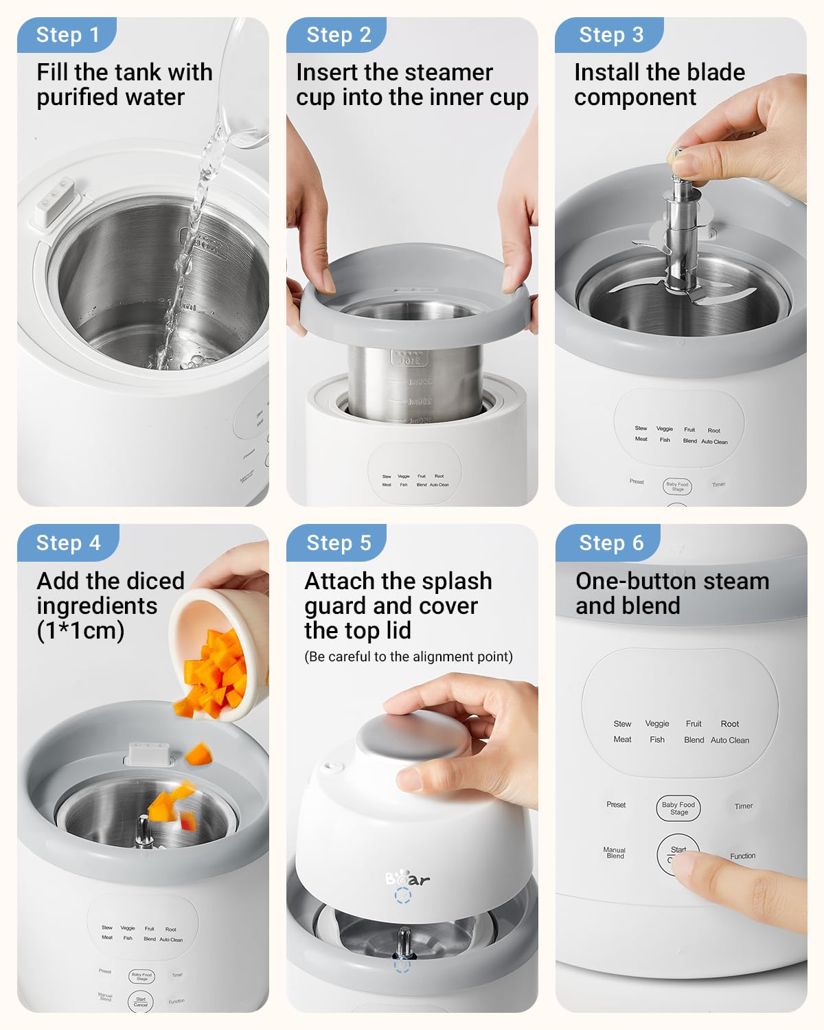 Bear NutriEase AllStage Stainless Steel Baby Food Maker Steamer and Blender