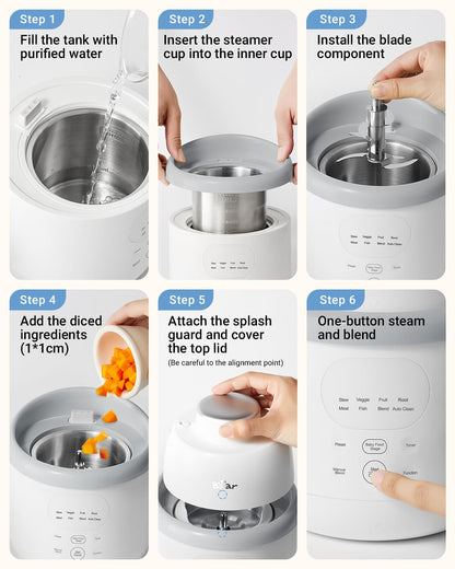 Bear NutriEase AllStage Stainless Steel Baby Food Maker Steamer and Blender