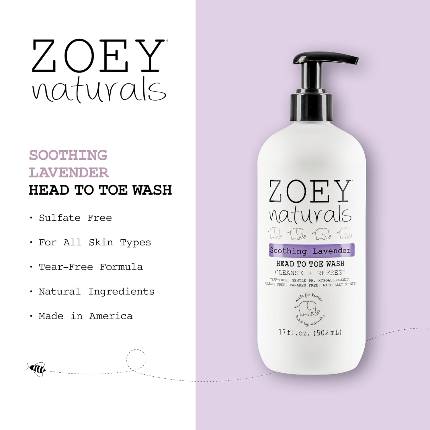 Zoey Naturals - Soothing Lavender Wash & Shampoo - Toddlers & Kids - With Tear-free, Paraben-Free