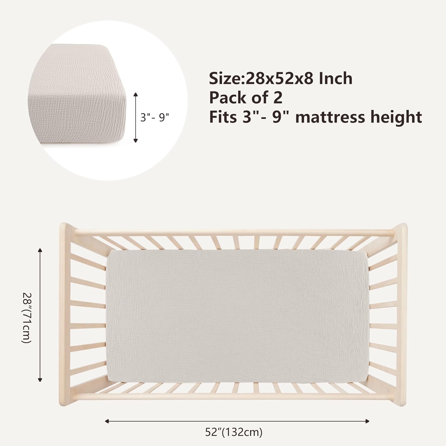 Bearmoss Muslin Crib Sheets - 100% Cotton Baby Crib Sheets Fitted for Standard Crib Mattress &