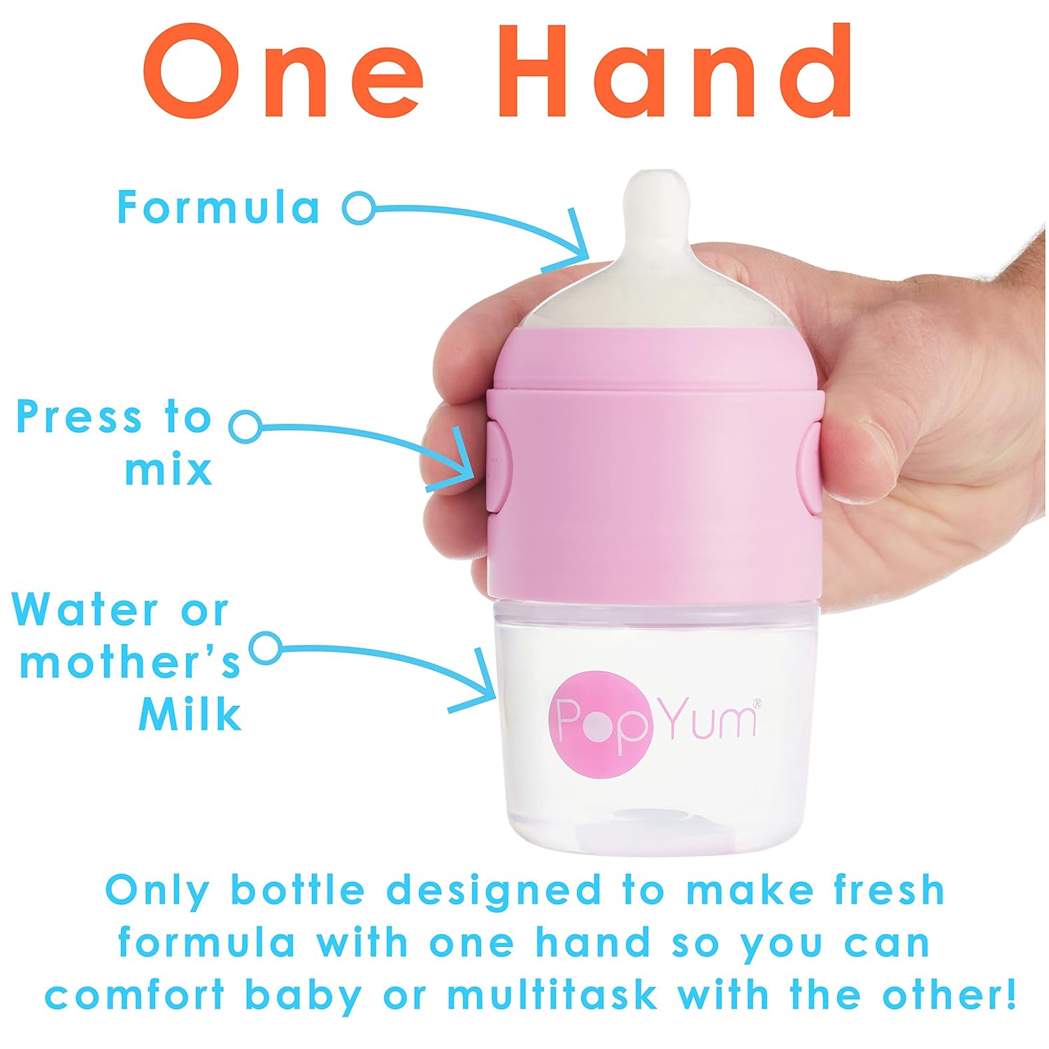 PopYum 5 oz Pink Anti-Colic Formula Making/Mixing/Dispenser Baby Bottles, 3-Pack with #1 Slow Flow