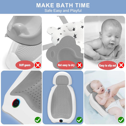 Baby Bath Support,Ideal for Babies Less Than 6 Months Old,with Thermometer-Adjustable Slope Newborn