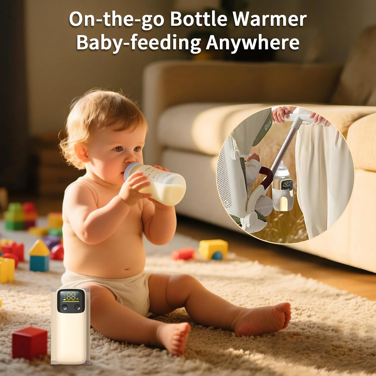 Portable Bottle Warmer, Travel-Friendly, Leak-Proof, Precise Temp-Control & LCD Display, Long
