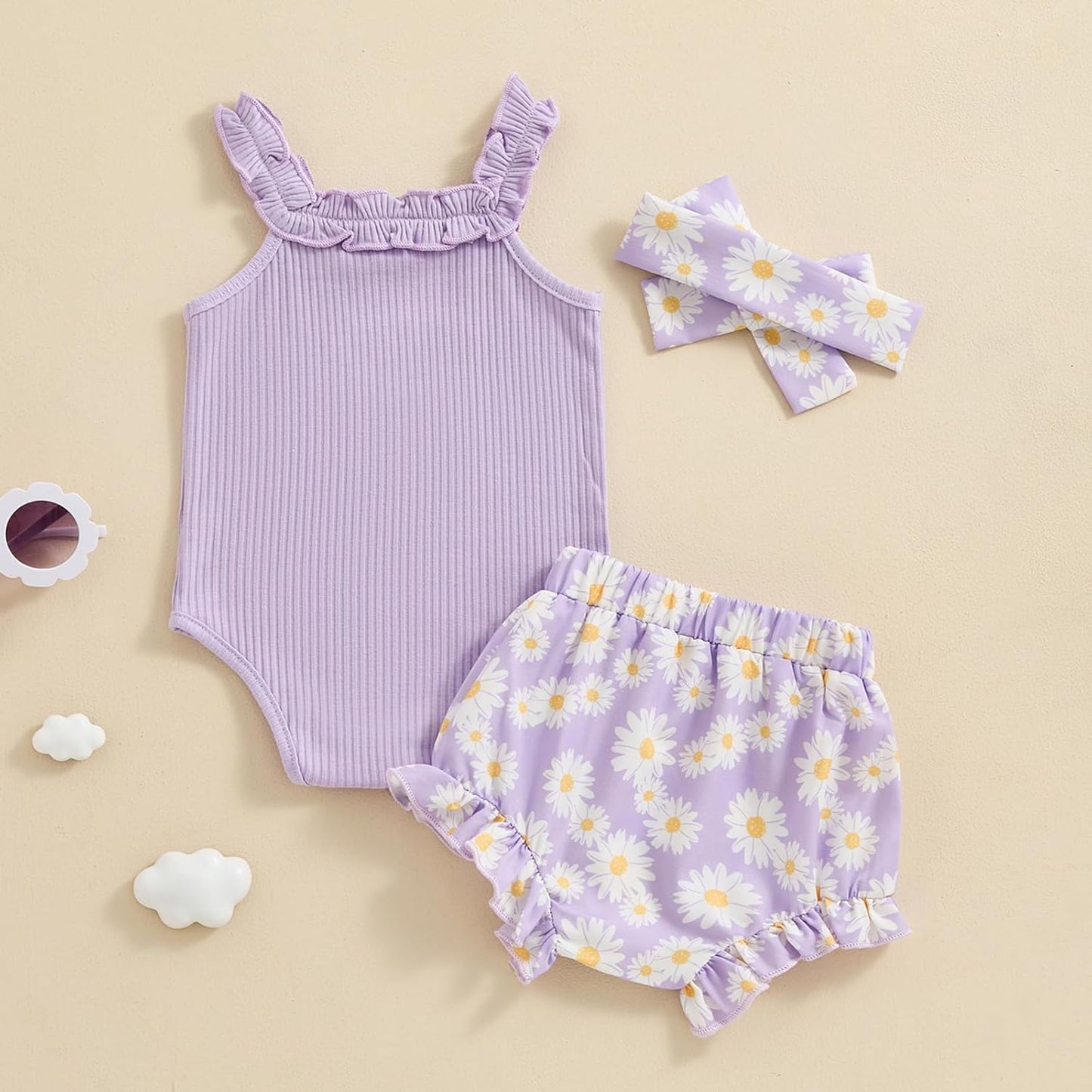 fhutpw Baby Girl Clothes Summer Cute Outfits 3 6 12 18 Months Spaghetti Strap Romper & Floarl Shorts Sets