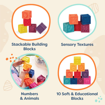 B. toys, One Two Squeeze Soft Building Blocks, 10 Pack, Blocks - 1, Baby