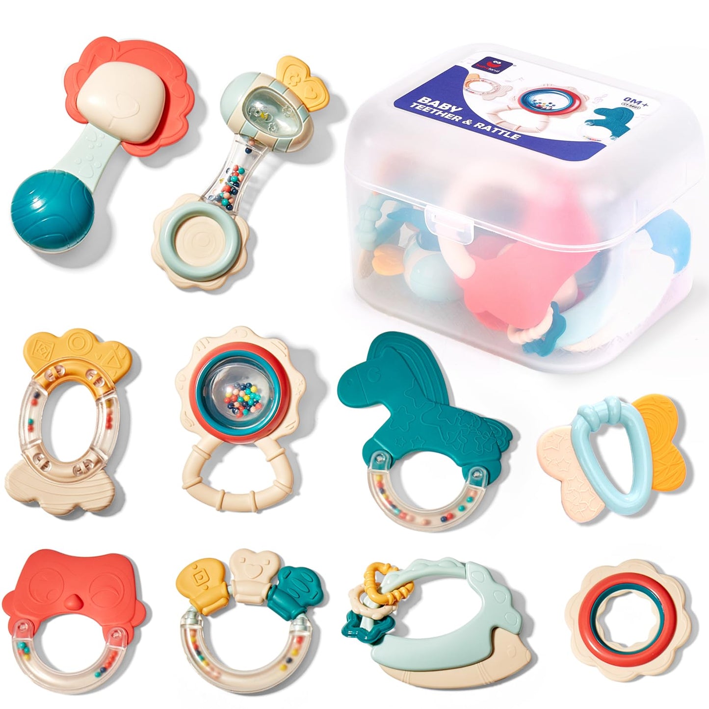 hahaland Baby Toys 0-6 Months - Baby Rattle Teething Toys 3-6 Months 10 Pcs