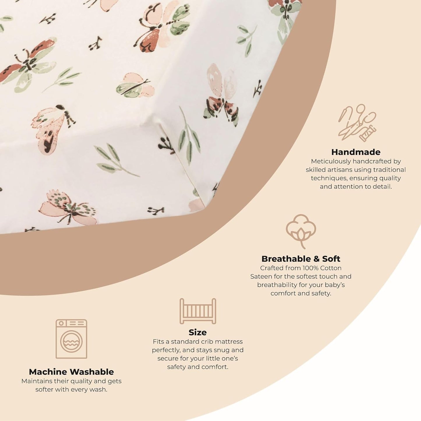 Crane Baby Crib Sheet - 100% Cotton, Breathable Fitted Sheet for Standard Crib Mattress (28"x 52")